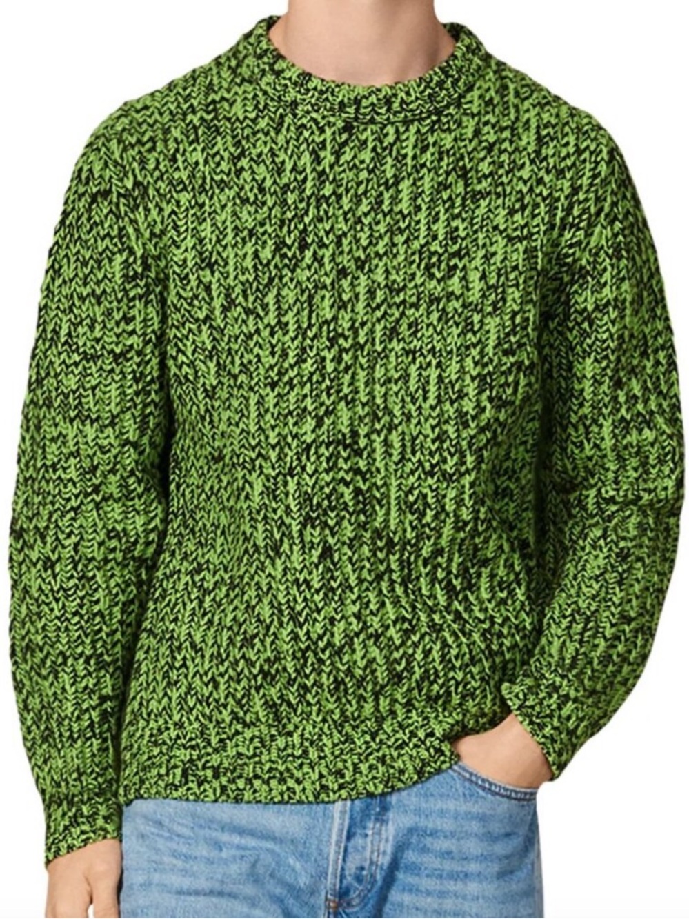 Sandro Paris Men’s Acid Green Marled Wool Blend Crewneck Sweater Size L